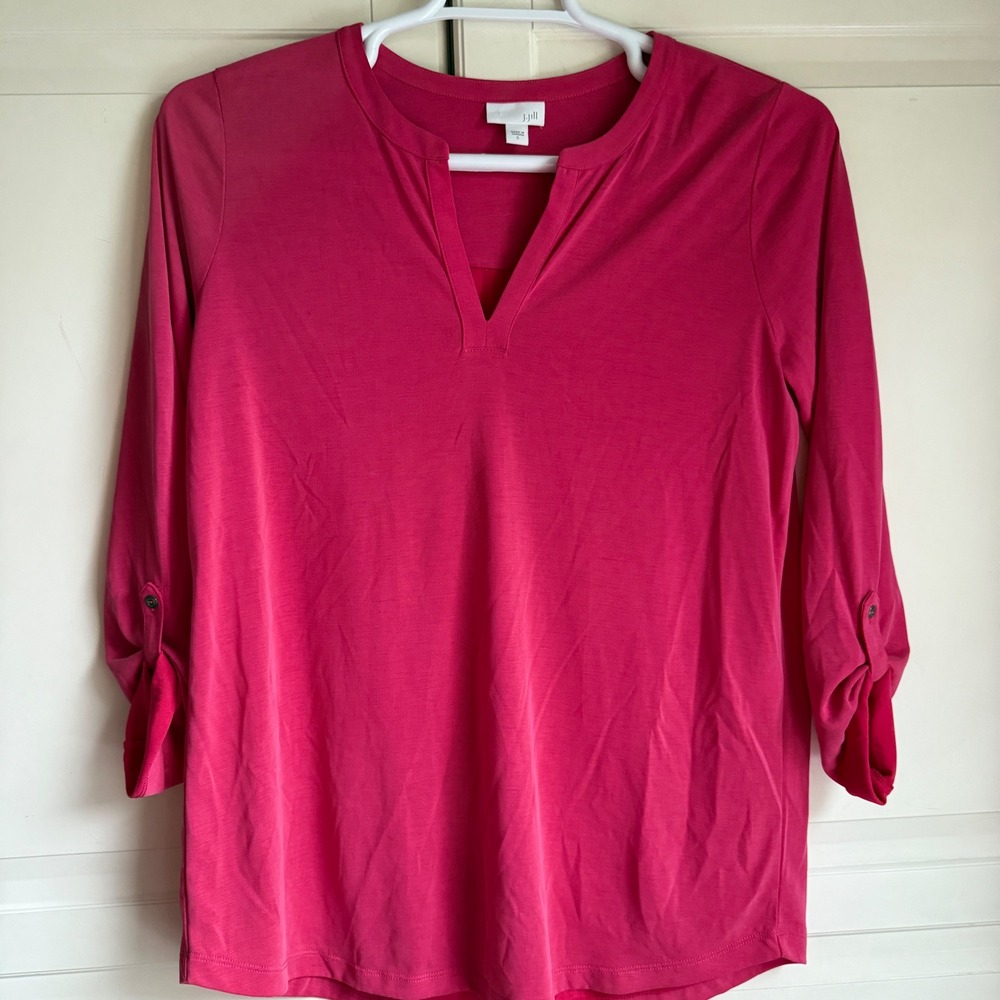 J. Jill Women's Pink 3/4 Sleeve V-Neck Top Blouse Size Small‎